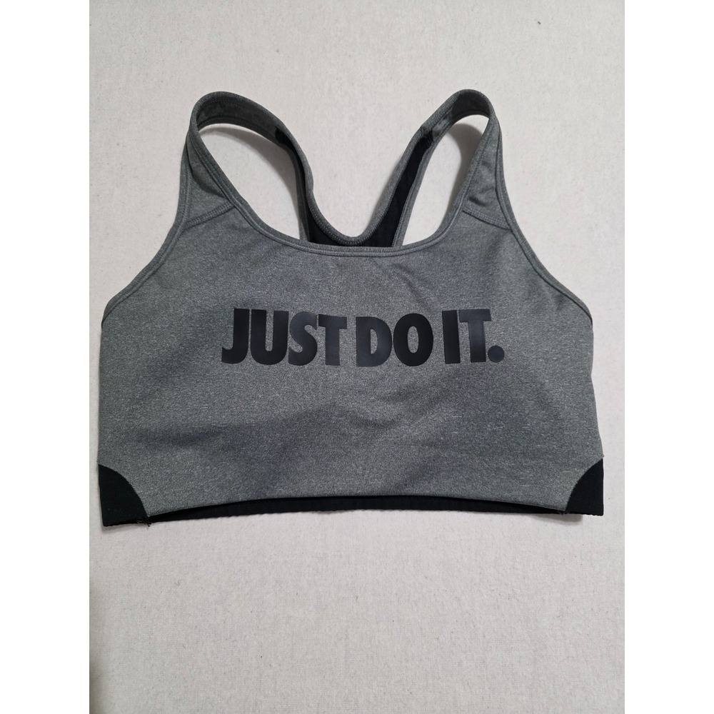 Nike Just Do It Swoosh Sports Bra Womens Medium Gray Racerback Running Gym Yoga